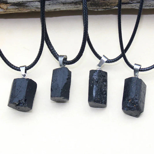 Black Tourmaline Crystal Pendant – Natural Healing Stone Necklace for Jewelry Making & Charm Accessories