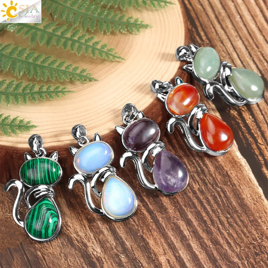 Natural Stone Cat Pendant – Cute Crystal Necklace for Girls & Cat Lovers