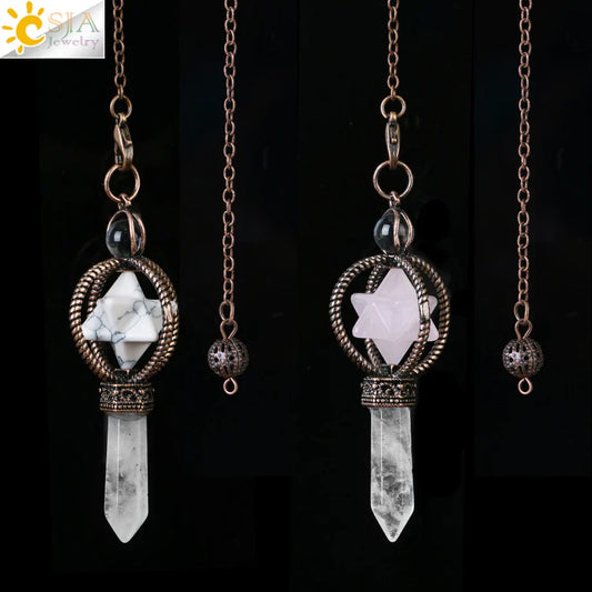 CSJA Esotericism Crystal Pendulum – Merkaba Natural Stone Pendant for Dowsing &amp; Divination