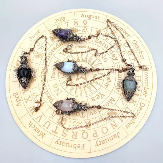 Healing Natural Stone Crystal Pendulum – Black Obsidian &amp; Quartz for Divination and Energy Work